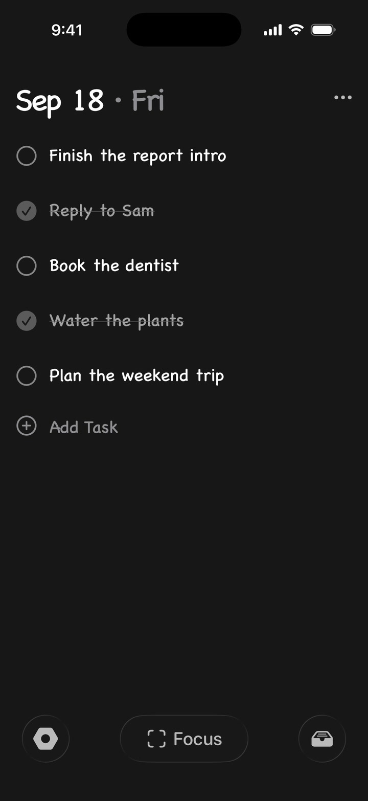 The FocusDo list: five tasks, two checked off